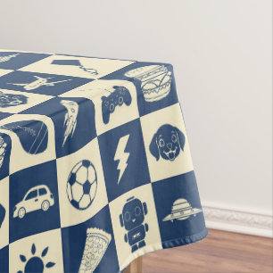 Schattigee moderne blauw geruite iconen Patroon Bo Tafelkleed