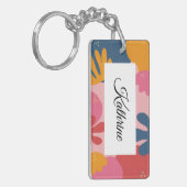 Schattigee moderne bloemenblad gepersonaliseerde n sleutelhanger (Voorkant Links)