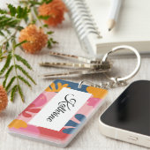 Schattigee moderne bloemenblad gepersonaliseerde n sleutelhanger (Voorkant Rechts)