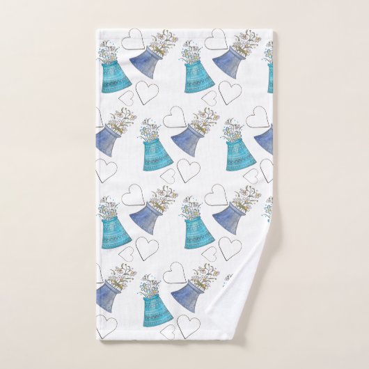 Schattigee moderne Blue Floral Waterverf Art Bad Handdoek (Handdoek)