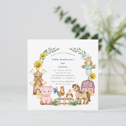 Schattigee moderne boerenerf kinderen verjaardag kaart (Staand voorkant)