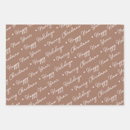 Schattigee moderne bruine sneeuwman kerstbomen inpakpapier vel