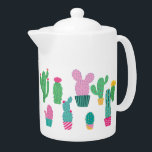 Schattigee moderne cactus illustraties theepot<br><div class="desc">Roze en groene cactussen illustraties op witte achtergrond,  modern en minimalistisch schattig design.</div>