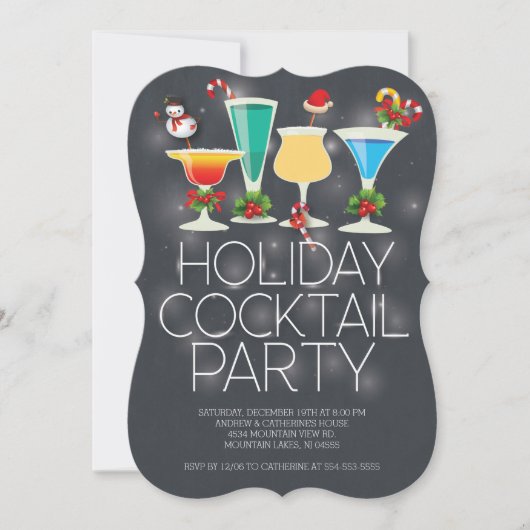 Schattigee moderne Chalkboard Holiday Cocktail Par Kaart (Voorkant)