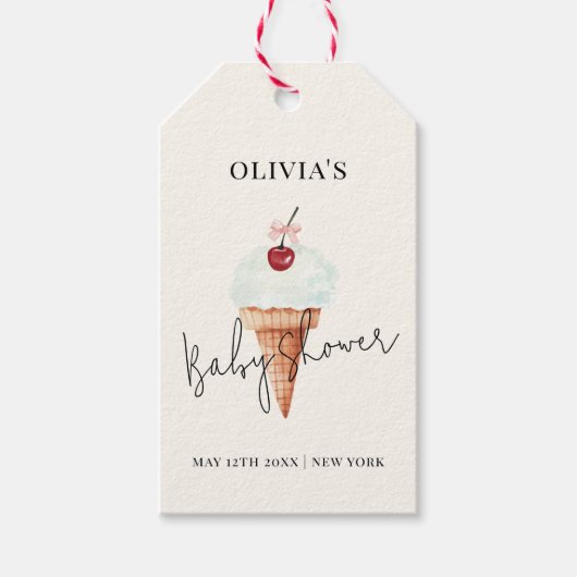 Schattigee moderne Cherry Scoop Ice Cream Baby sho Cadeaulabel (Voorkant)