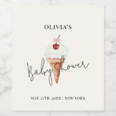 Schattigee moderne Cherry Scoop Ice Cream Baby sho Wijn Etiket (Enkel label)