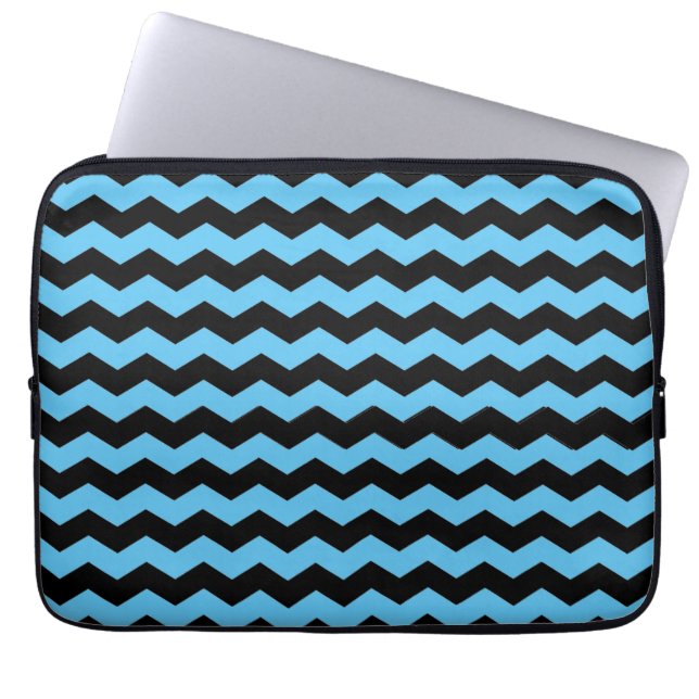 Schattigee moderne Chevron ZigZag zwart en blauw p Laptop Sleeve (Voorkant)