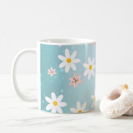Schattigee moderne Daisy leliebloem Rustiek naadlo Koffiemok (Met donut)