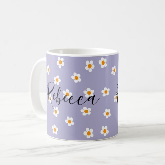 Schattigee moderne Daisy Pattern Paarse gepersonal Koffiemok (Voorkant links)