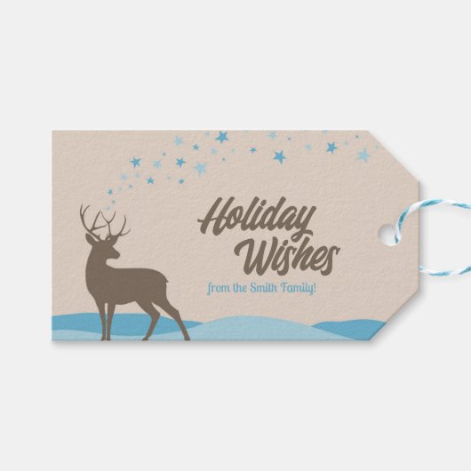 Schattigee moderne dierenherten winterscène Vakant Cadeaulabel (Voorkant (Horizontaal))