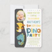 Schattigee Moderne Dinosaurus Kind Foto Verjaardag Bedankkaart (Voorkant)