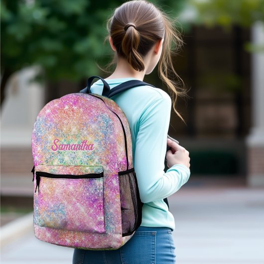 Schattigee moderne eenhoorn hot pink faux glitter  bedrukte rugzak