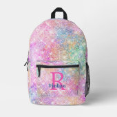 Schattigee moderne eenhoorn roze faux glitter mono bedrukte rugzak (Voorkant)