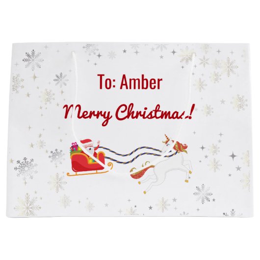 Schattigee Moderne Eenhoorn Santa Gepersonaliseerd Groot Cadeauzakje (Voorkant)