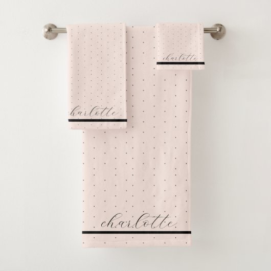 Schattigee moderne elegante scriptnaam Blush Pink Bad Handdoek (Insitu)