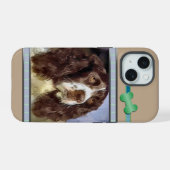 Schattigee moderne Engelse Springer Spaniel Dog Ar iPhone 15 Case (Achterkant horizontaal)