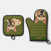 Schattigee moderne Franse buldog Ovenwant & Pannenlap Set (Voorkant)