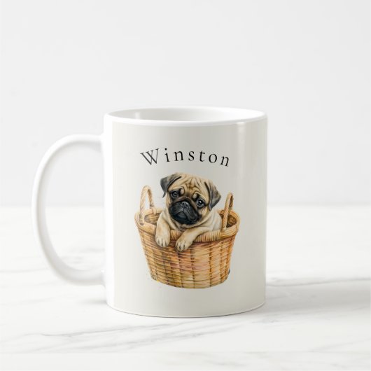Schattigee moderne gepersonaliseerde pug koffie Mo Koffiemok (Links)
