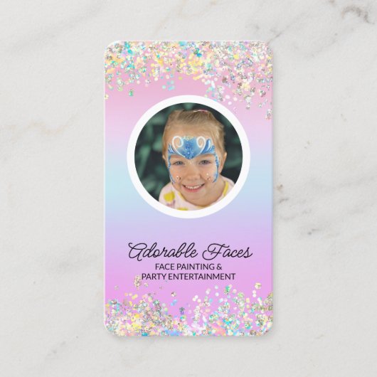 Schattigee Moderne Glitter Gezicht Schilder Foto Visitekaartje (Voorkant)