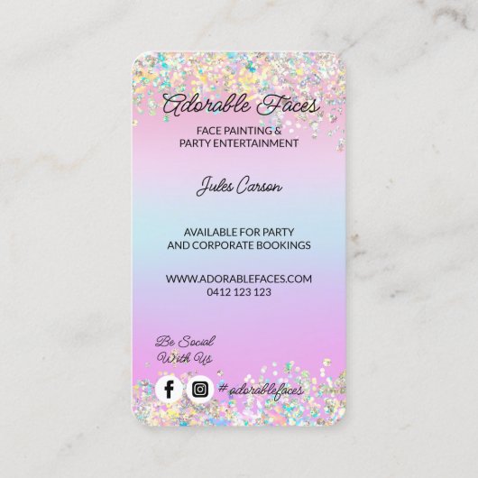 Schattigee Moderne Glitter Gezicht Schilder Foto Visitekaartje (Achterkant)