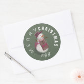 Schattigee moderne groene vrolijke kerst sneeuwvro ronde sticker (Envelop)