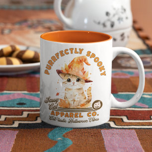 Schattigee moderne Halloween Spooky Kitty Cat Love Tweekleurige Koffiemok