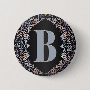 Schattigee moderne harten en bloemen omlijst lette ronde button 5,7 cm
