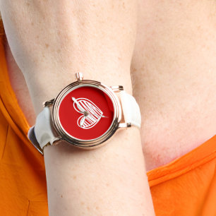 Schattigee moderne harten wit en rood rose goud vr horloge