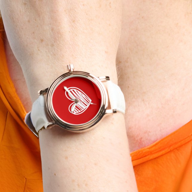 Schattigee moderne harten wit en rood rose goud vr horloge (Creator heeft geüpload)