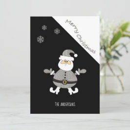 Schattigee moderne Houndstooth Santa Snowflake Feestdagenkaart