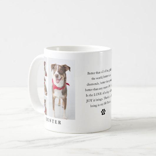 Schattigee moderne huisdier foto collage & citaat koffiemok (Voorkant links)