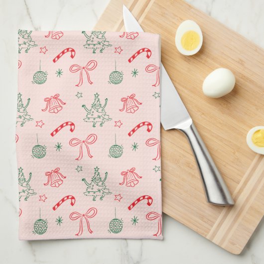 Schattigee moderne kerstdoodles met de hand geteke theedoek (Quarter Fold)