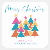 Schattigee moderne kleurrijke kerstbomen typografi vierkante sticker (Voorkant)