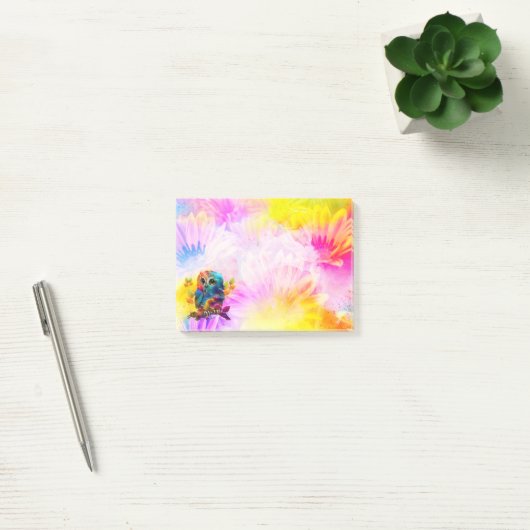 Schattigee moderne kleurrijke uil met pastelachter post-it® notes (Kantoor)