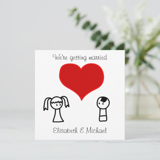 Schattigee moderne leuke doodle bruidegom bruiloft kaart (Staand voorkant)