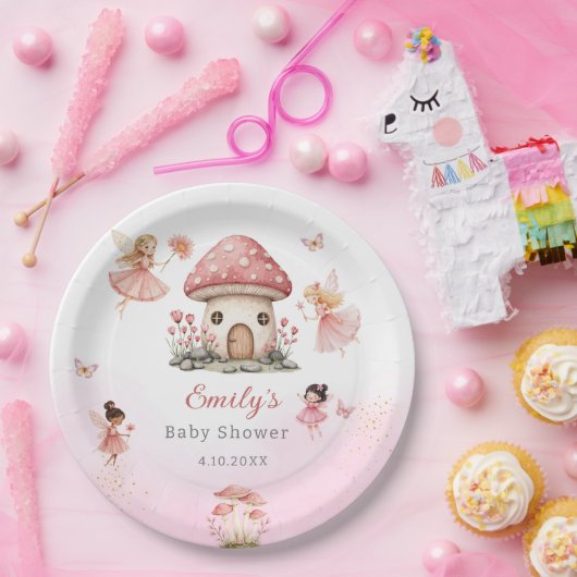 Schattigee moderne magische fee roze bloementuin papieren bordje (Feest)