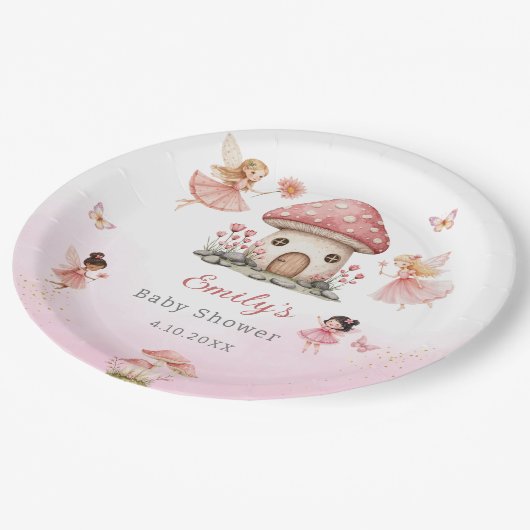 Schattigee moderne magische fee roze bloementuin papieren bordje (Gekanteld)