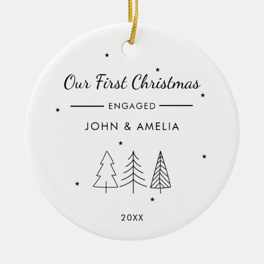 Schattigee moderne minimalistische eerste verloofd keramisch ornament (Voorkant)