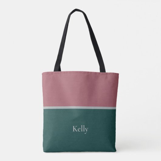 Schattigee moderne monogram naam groen rood elegan tote bag (Achterkant)