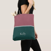 Schattigee moderne monogram naam groen rood elegan tote bag (Dichtbij)