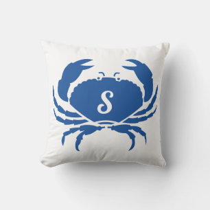Schattigee moderne nautische blauwe krab monogram buitenkussen
