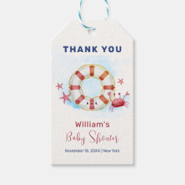 Schattigee moderne nautische krab zeester Baby sho Cadeaulabel