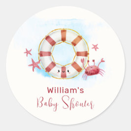 Schattigee moderne nautische krab zeester Baby sho Ronde Sticker