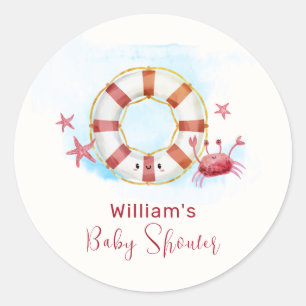 Schattigee moderne nautische krab zeester Baby sho Ronde Sticker