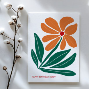 Schattigee moderne Oranje bloem Happy Birthday Kaart