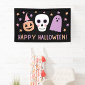 Schattigee Moderne Pastel Schedel Ghost Happy Hall Spandoek (Insitu)
