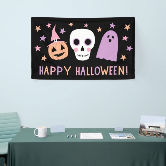 Schattigee Moderne Pastel Schedel Ghost Happy Hall Spandoek (Beurs)