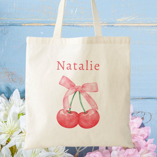 Schattigee moderne Pink Bow Cherry Kinderen Tote Bag