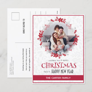 Schattigee moderne Poinsettia rode kerstkrans foto Feestdagenkaart