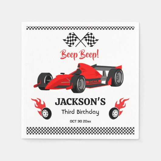 Schattigee moderne Red Racing Car 3e verjaardagsfe Servet (Voorkant)